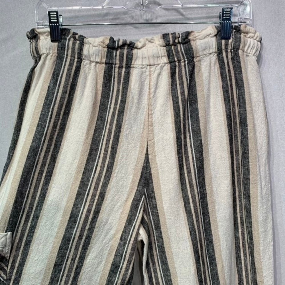 Naturals D&co Linen Striped cropped Cargo pocket paper bag waist pants  SMALL - Picture 8 of 9
